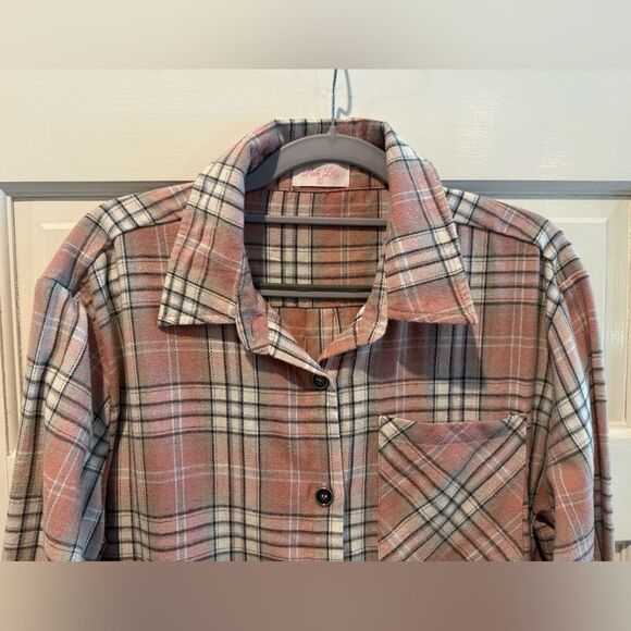 Pink Lily Button Down Flannel Shirt Front Pocket Pink Flannel Size Small - Picture 2 of 10